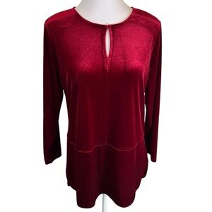 Ralph Lauren Velvet Tunic Top Deep Red Keyhole Neck - Medium